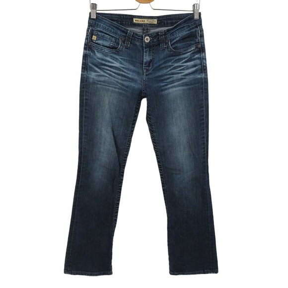 Big Star 26 Short Maddie Boot Cut Mid Rise Blue Denim Jeans Bootcut Whiskered - Picture 1 of 12